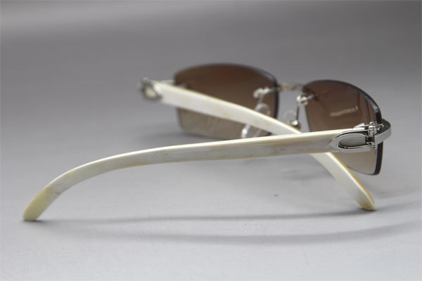 Cartier CT White Genuine Natural Rimless Sunglasses Gold Brown Lens Size：54