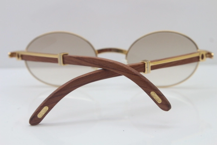 Cartier Hot Unisex 7550178 Wood 18K Gold Sunglasses Vintage Sun Glasses Size:57