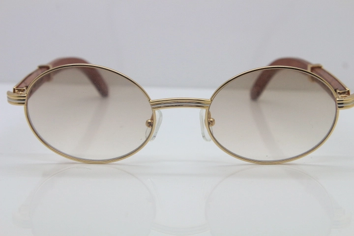 Cartier Hot Unisex 7550178 Wood 18K Gold Sunglasses Vintage Sun Glasses Size:57