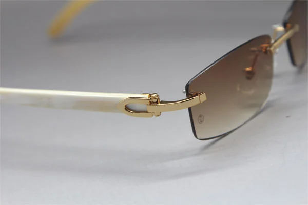 Cartier CT White Genuine Natural Rimless Sunglasses Gold Brown Lens Size：54