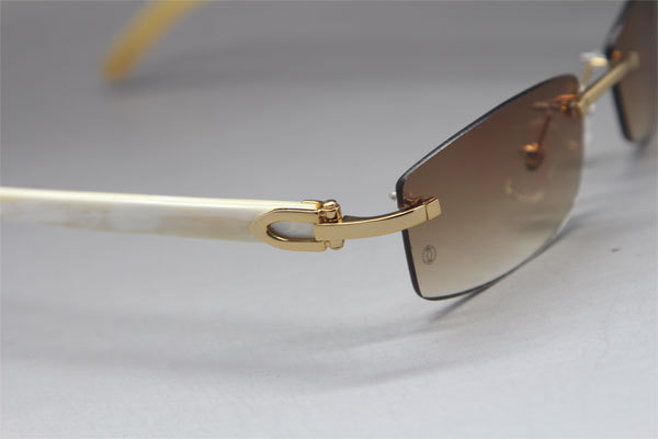 Cartier CT White Genuine Natural Rimless Sunglasses Gold Brown Lens Size：54