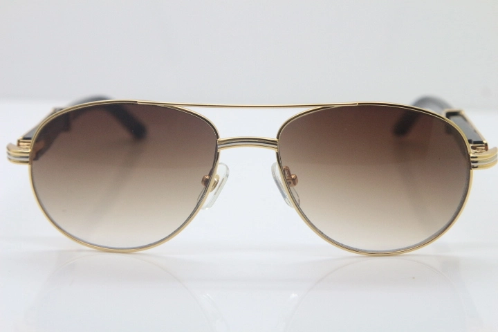 Cartier CT 569 Genuine Natural Original Black Buffalo horn Sunglasses Gold Brown Lens