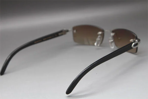 Cartier CT Black Buffalo Horn Rimless Sunglasses Gold Brown Lens Size：54