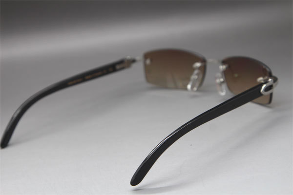Cartier CT Black Buffalo Horn Rimless Sunglasses Gold Brown Lens Size：54