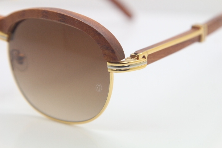 Cartier Hot Carved Wood Trimming Lens 1116443 Wood Sunglasses in Gold Brown Lens