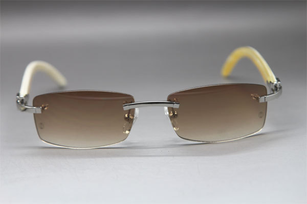 Cartier CT White Genuine Natural Rimless Sunglasses Gold Brown Lens Size：54