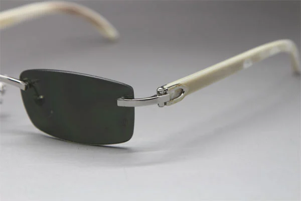 Cartier CT White Genuine Natural Rimless Sunglasses Gold Brown Lens Size：54