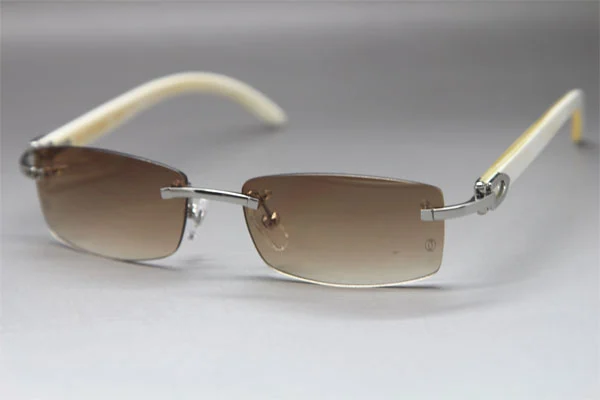 Cartier CT White Genuine Natural Rimless Sunglasses Gold Brown Lens Size：54