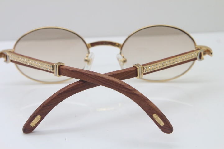 New Decor Wood frame 7550178 Wood 18K Gold Sunglasses Round Sunglasses Men Brand Smaller/Big Stones Glasses in Gold Brown Lens