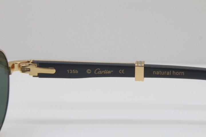 Cartier CT 569 Genuine Natural Original Black Buffalo horn Sunglasses Gold Brown Lens