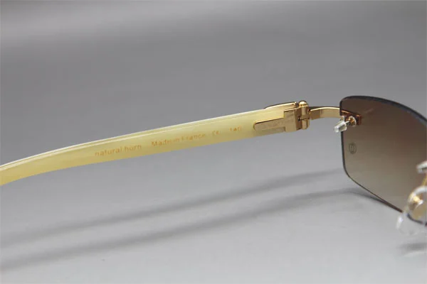 Cartier CT White Genuine Natural Rimless Sunglasses Gold Brown Lens Size：54