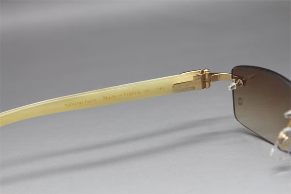 Cartier CT White Genuine Natural Rimless Sunglasses Gold Brown Lens Size：54