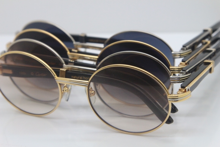 Wholesale Cartier CT 7550178 Vintage Sunglasses Original Black Buffalo horn Sun Glasses in Size:57