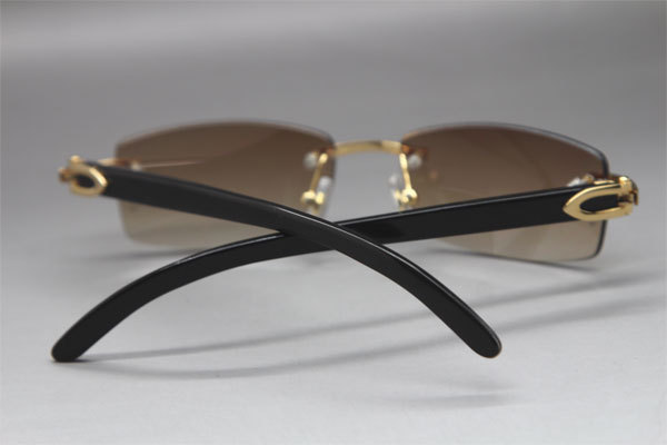 Cartier CT Black Buffalo Horn Rimless Sunglasses Gold Brown Lens Size：54