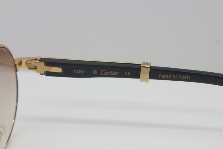 Wholesale Cartier CT 7550178 Vintage Sunglasses Original Black Buffalo horn Sun Glasses in Size:57