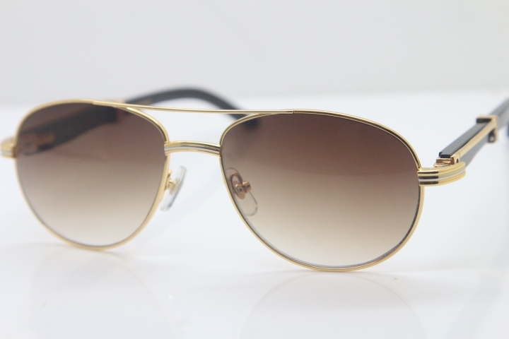 Cartier CT 569 Genuine Natural Original Black Buffalo horn Sunglasses Gold Brown Lens