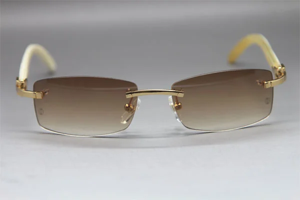 Cartier CT White Genuine Natural Rimless Sunglasses Gold Brown Lens Size：54