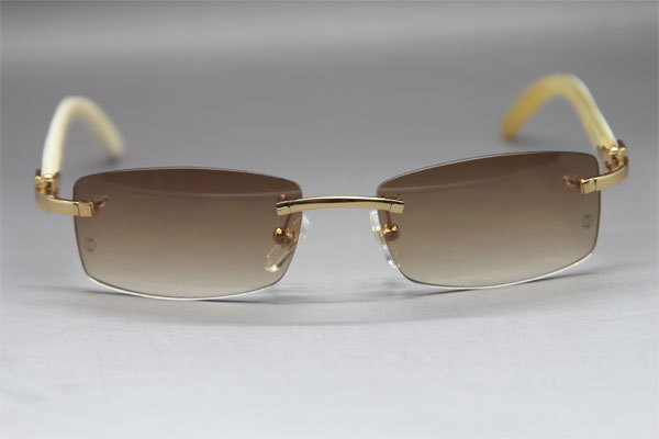 Cartier CT White Genuine Natural Rimless Sunglasses Gold Brown Lens Size：54