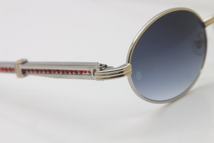 Cartier 7550178 luxury brand 18K Gold sunglasses Vintage Sun Glasses Original Stainless Steel Red Smaller/Big Stones Sunglasses in Gold Brown Lens