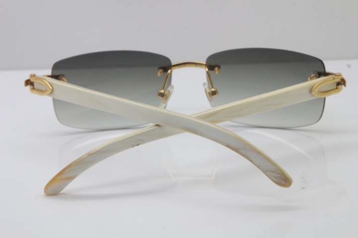 Wholesale High-end brand Cartier 3524012 Rimless Sun Glasses White Genuine Natural Sunglasses in Gold Brown Lens Hot