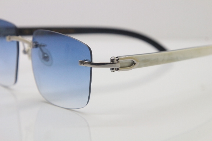 Cartier 8300816 Rimless Original White Inside Black Buffalo Horn Sunglasses in Gold Brown Lens Limited edition Hot