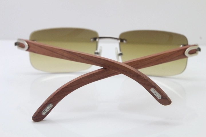 Hot Cartier CT 8200757 Rimless Wood Sunglasses 8200758 Silver Brown Lens