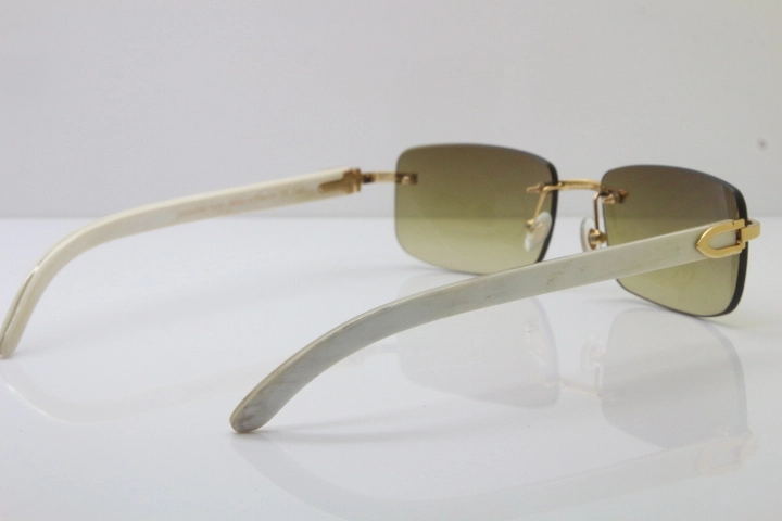 Wholesale High-end brand Cartier 3524012 Rimless Sun Glasses White Genuine Natural Sunglasses in Gold Brown Lens Hot