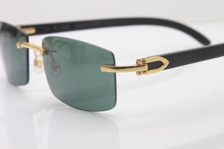 Wholesale High-end brand Cartier 3524012 Rimless SunGlasses Original Black Buffalo Horn Sunglasses in Gold Brown Lens Hot