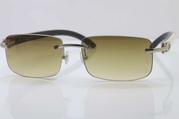 Hot Cartier CT 8200757 Rimless Sun Glasses Original White Inside Black Buffalo Horn Sunglasses 8200758 Gold Brown Lens