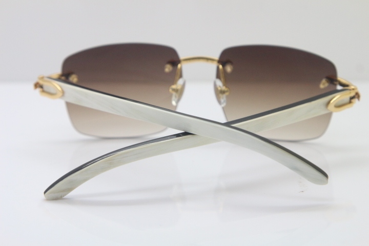 Cartier 8300816 Rimless Original White Inside Black Buffalo Horn Sunglasses in Gold Brown Lens Limited edition Hot