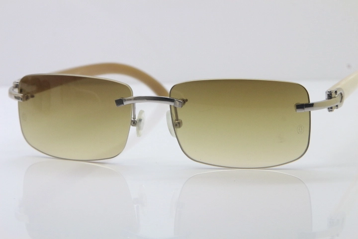 Wholesale High-end brand Cartier 3524012 Rimless Sun Glasses White Genuine Natural Sunglasses in Gold Brown Lens Hot