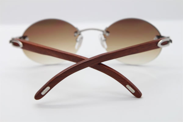 Cartier CT 5124018 18K Gold Rimless Carved Wood Trimming Lens Sun Glasses Wood Sunglasses in Gold Brown Lens Hot