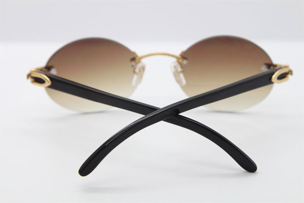 Hot Cartier CT 5124018 18K Gold Rimless Genuine Natural Sun Glasses Black Buffalo Horn Sunglasses in Gold Brown Lens Hot