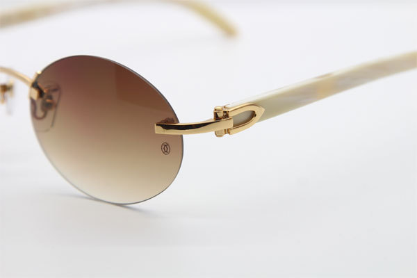 Cartier CT 5124018 18K Gold Rimless White Genuine Natural Sun Glasses Buffalo Horn Sunglasses in Gold Brown Lens Hot