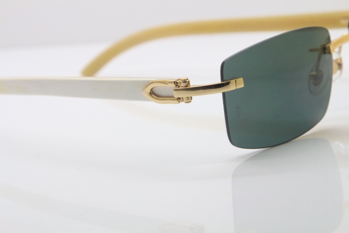 Wholesale High-end brand Cartier 3524012 Rimless Sun Glasses White Genuine Natural Sunglasses in Gold Brown Lens Hot