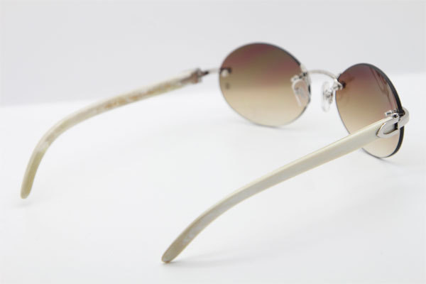 Cartier CT 5124018 18K Gold Rimless White Genuine Natural Sun Glasses Buffalo Horn Sunglasses in Gold Brown Lens Hot