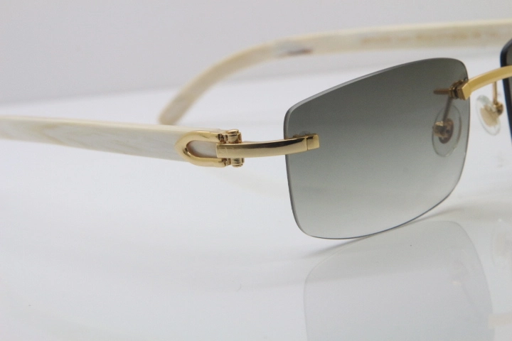 Wholesale High-end brand Cartier 3524012 Rimless Sun Glasses White Genuine Natural Sunglasses in Gold Brown Lens Hot