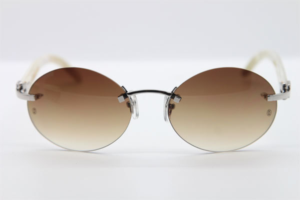 Cartier CT 5124018 18K Gold Rimless White Genuine Natural Sun Glasses Buffalo Horn Sunglasses in Gold Brown Lens Hot