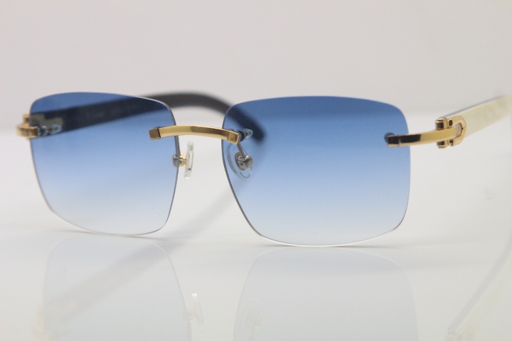 Cartier 8300816 Rimless Original White Inside Black Buffalo Horn Sunglasses in Gold Brown Lens Limited edition Hot