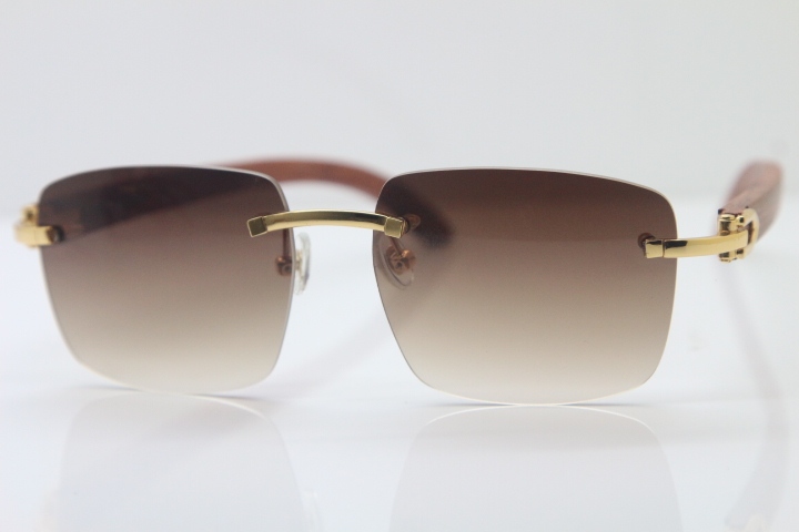 Cartier T8300816 Rimless Original Wood Sunglasses in Gold Brown Lens Hot