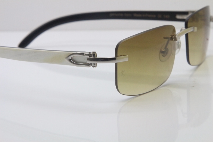 Hot Cartier CT 8200757 Rimless Sun Glasses Original White Inside Black Buffalo Horn Sunglasses 8200758 Gold Brown Lens