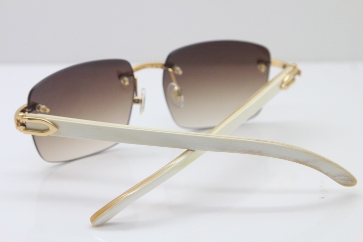 Cartier T8300816 Rimless Original White Genuine Natural Horn Sunglasses in Gold Brown Lens Hot