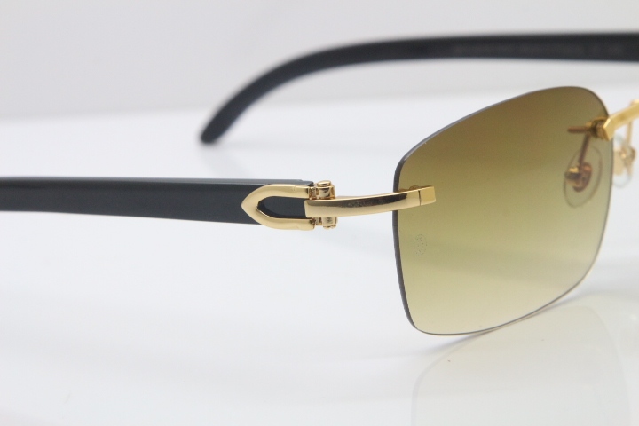 Hot Cartier CT 8200759 18K Gold Rimless Sun Glasses Black Buffalo Horn Sunglasses 8200760 Silver Brown Lens