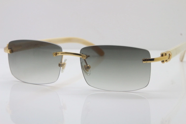 Wholesale High-end brand Cartier 3524012 Rimless Sun Glasses White Genuine Natural Sunglasses in Gold Brown Lens Hot