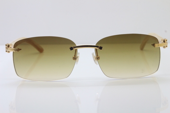 High-end brand Rimless Buffalo Horn Sun Glasses White Genuine Natural Sunglasses 8200760 Silver Brown Lens Hot