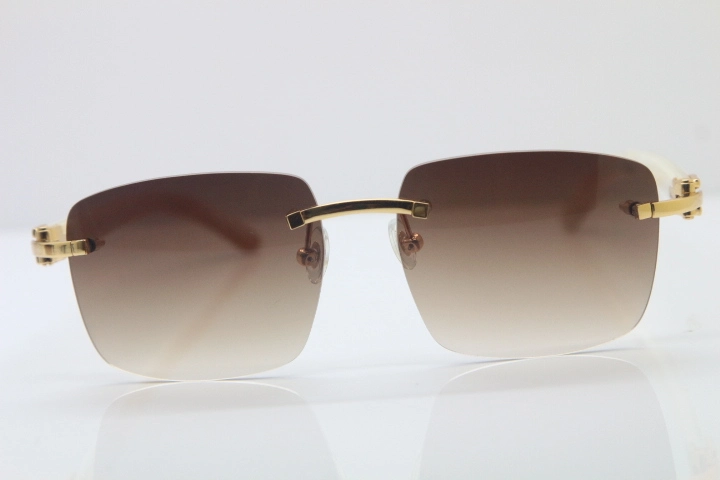 Cartier T8300816 Rimless Original White Genuine Natural Horn Sunglasses in Gold Brown Lens Hot