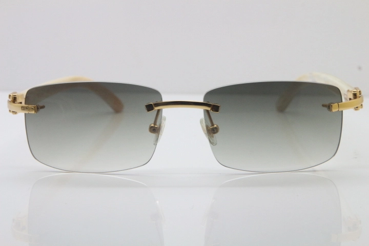 Wholesale High-end brand Cartier 3524012 Rimless Sun Glasses White Genuine Natural Sunglasses in Gold Brown Lens Hot