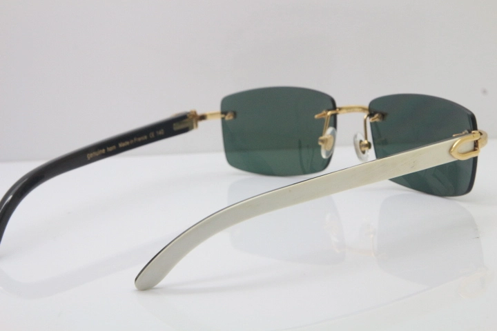 Hot Cartier CT 8200757 Rimless Sun Glasses Original White Inside Black Buffalo Horn Sunglasses 8200758 Gold Brown Lens