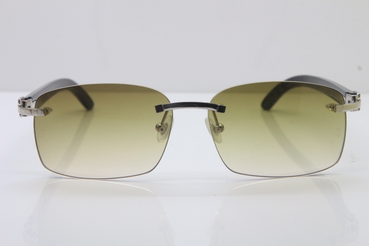 Hot Cartier CT18K Gold Rimless Sun Glasses Black Buffalo Horn Sunglasses 8200760 Silver Brown Lens