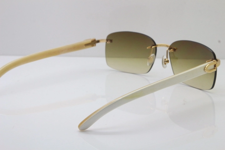 Wholesale Cartier CT 8200759 18K Gold Rimless Sun Glasses White Genuine Natural Sunglasses 8200760 Gold Brown Lens